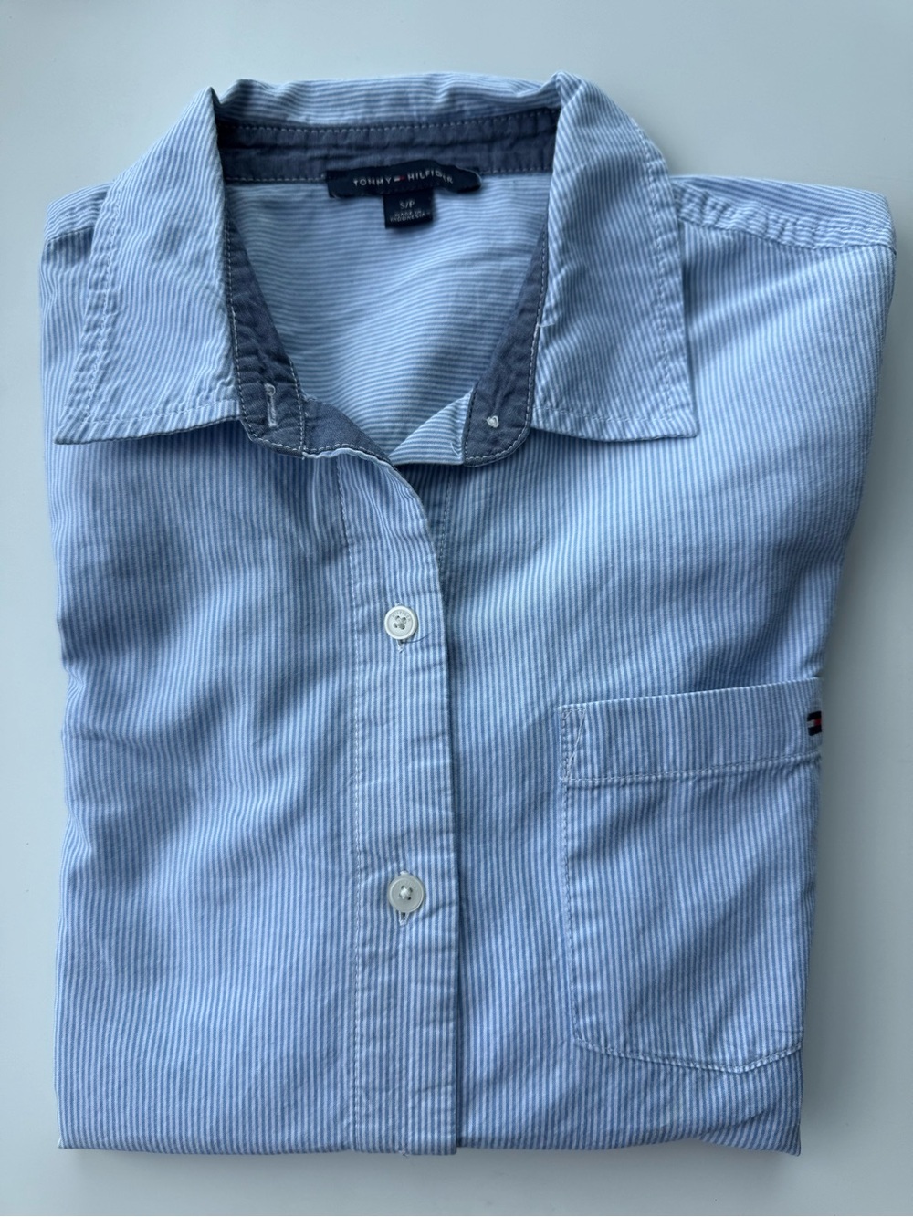 Tommy Hilfiger Light Blue Pinstripe Cotton Button-Down Shirt